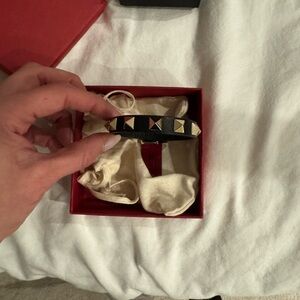 Valentino Black Leather Bracelet with Gold Pyramid Studs